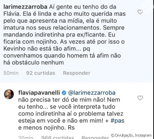 Flávia Pavanelli rebateu a seguidora 