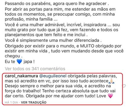 Ex-bailarina do Faustão, Carol Nakamura assume publicamente seu novo namoro com participante de reality show