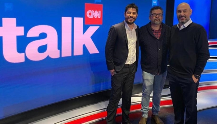 Evaristo Costa com Américo Martins e Douglas Tavolaro (Foto: Divulgação/CNN)