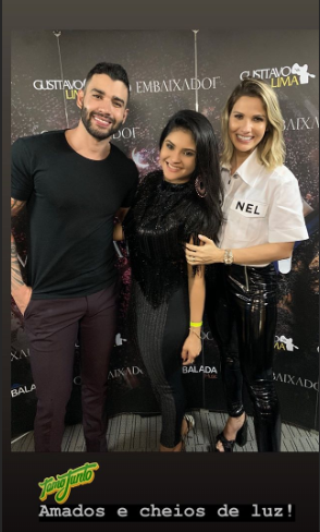 O cantor sertanejo Gusttavo Lima, sua esposa Andressa Suita e a digital influencer e ex-mulher do cantor Wesley Safadão, Mileide Mihaile