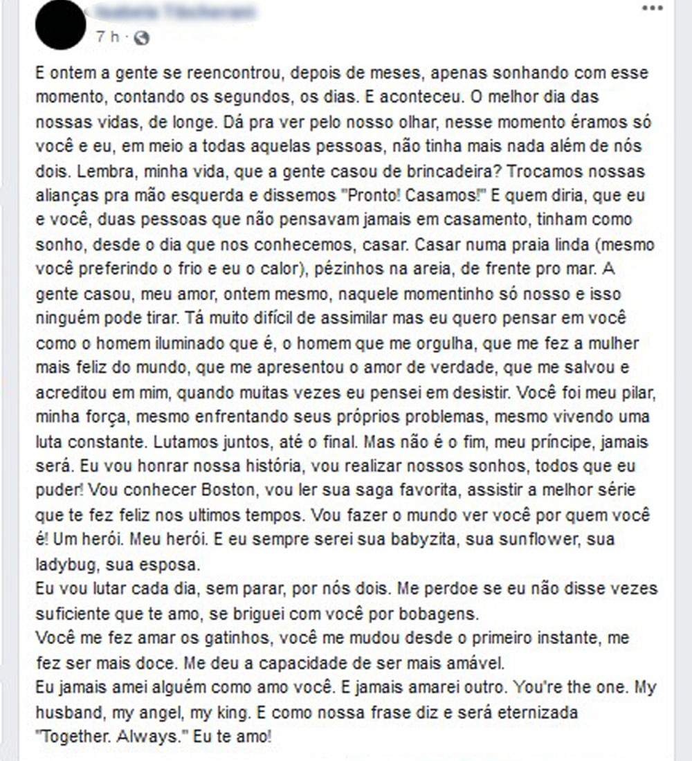 Namorada do ator Rafael Miguel, publica mensagem após tragédia que culminou na morte dele e dos pais (Imagem/Reprodução/Instagram)