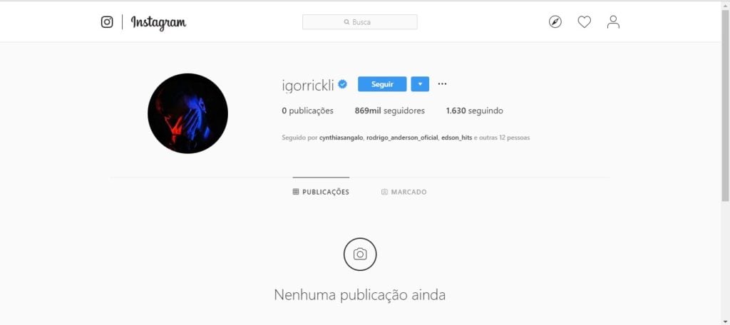 Perfil de Igor Rickli no Instagram (Imagem: Reprodução)