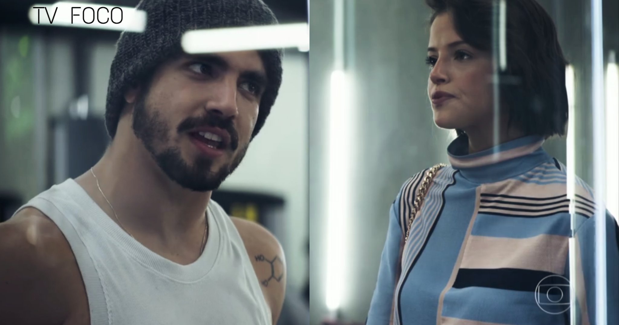 Rock (Caio Castro) encara Josiane (Agatha Moreira) de frente na novela da Globo A Dona do Pedaço