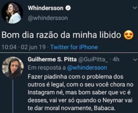 O humorista Whindersson Nunes foi humilhado nas redes sociais, logo após fazer piada com a situação do jogador da seleção brasileira, Neymar Jr.