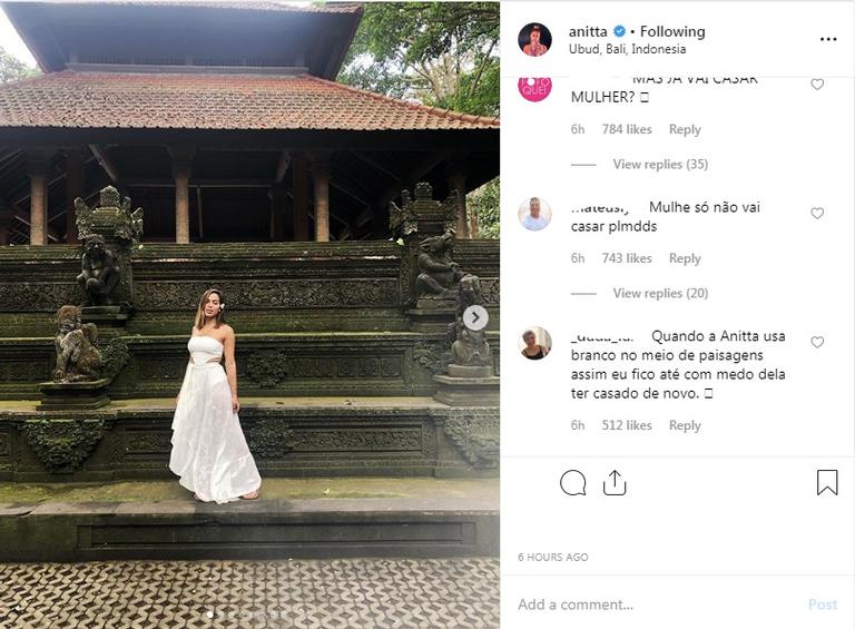 Anitta posa de branco e fãs especulam casamento com Pedro Scooby Foto: Reprodução