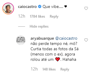 Caio Castro deixou comentário na foto de Sasha Meneghel (Foto: Reprodução/ Instagram)