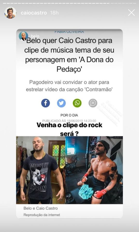 Caio Castro compartilha reportagem sobre convite para estrelar o novo clipe de Belo (Imagem/Instagram)