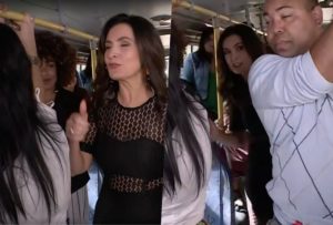 Fátima Bernardes chegou no Encontro da Globo de ônibus