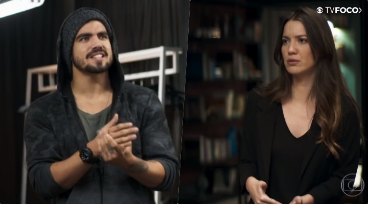 Fabiana (Nathalia Dill) e Rock (Caio Castro)tem um caso em A Dona do Pedaço da Globo