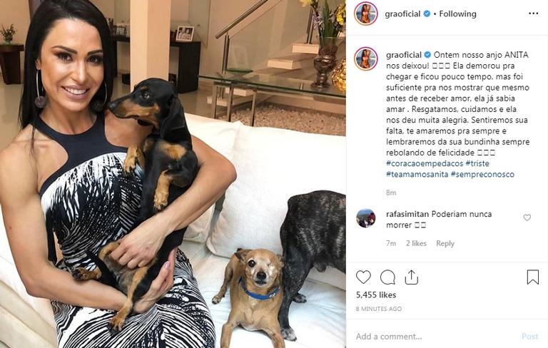 Gracyanne Barbosa e cantor Belo perdem animal de estimação e a musa fitness fez uma linda declaração em sua rede social ( Foto: Reprodução/ Instagram)