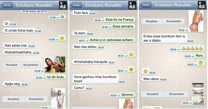 Prints da suposta conversa entre Cristiano Ronaldo e Andressa Urach. (Foto: Reprodução)