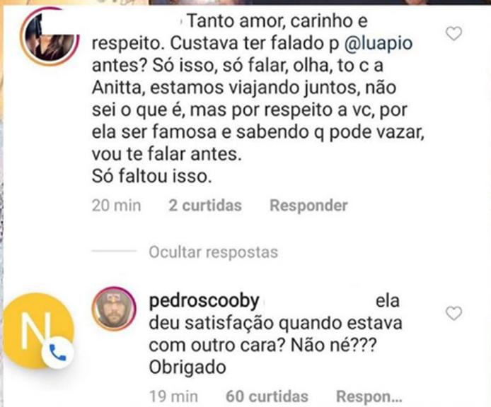 Pedro Scooby rebateu alfinetada de internauta após término com Luana Piovani e novo namoro com Anitta (Reprodução/Instagram)