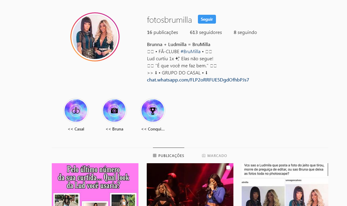 Um dos perfis que shippam Ludmilla e Brunna (Foto: Reprodução/ Instagram)