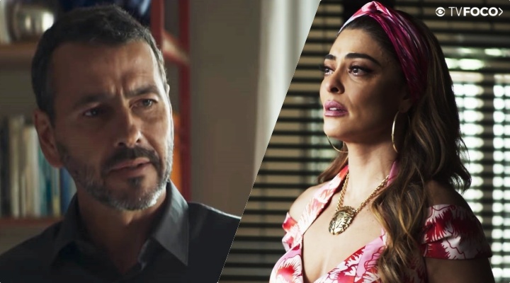 Amadeu (Marcos Palmeira) e Maria da Paz (Juliana Paes) são os protagonistas de A Dona do Pedaço da Globo