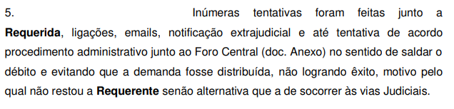 Parte do processo em que a Escola Panamericana de Arte diz que tentou contato várias vezes com Najila Trindade.