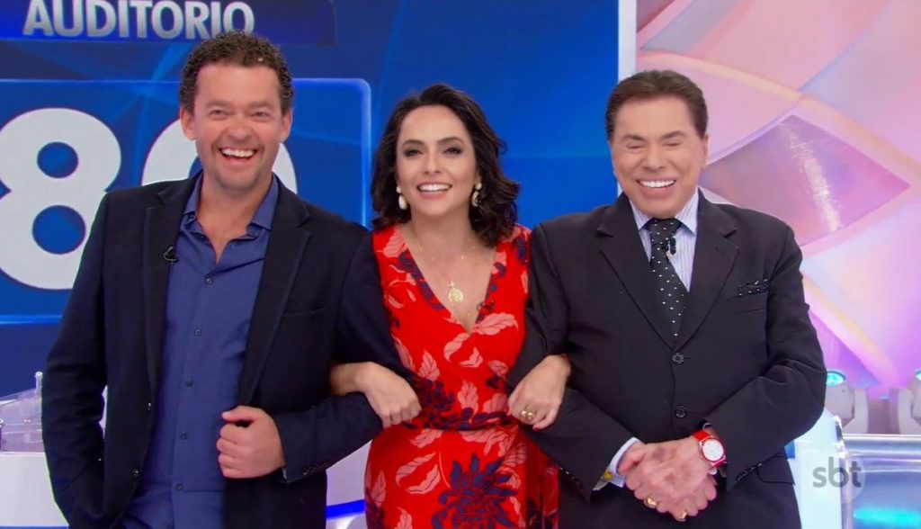 Fernando Rocha, Izabella Camargo e Silvio Santos no SBT (Foto: Reprodução)