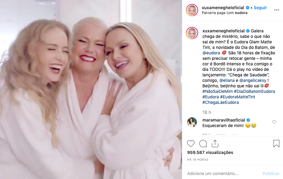 Mara Maravilha comentou post de Xuxa, ao lado de Angélica e Eliana, e recebeu resposta irônica (Imagem: Reprodução / Instagram)