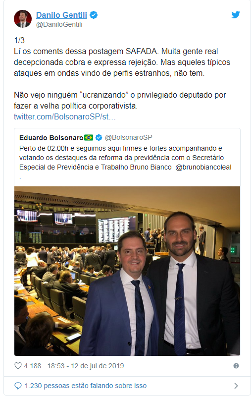 Troca de farpas Danilo Gentili e Eduardo Bolsonaro