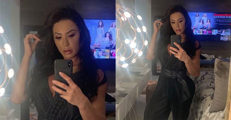 Gracyanne Barbosa surpreendeu seus fãs ao surgir vestida, com um look todo trabalhado no preto (Imagem Instagram)