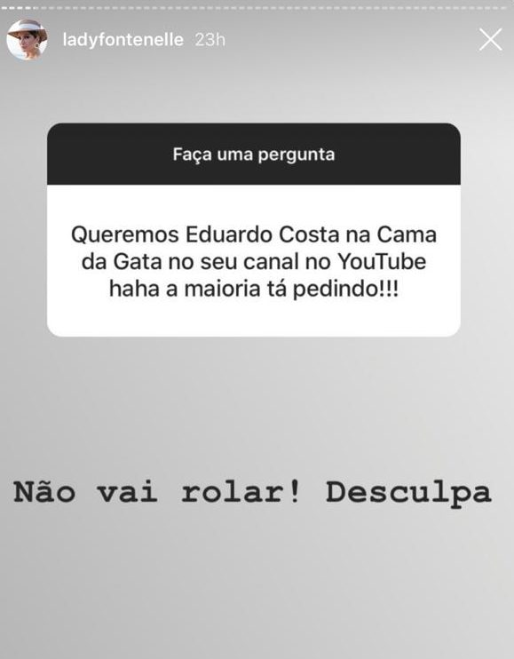 Fã de Anotnia Fontenelle fazendo pedido sobre Eduardo Costa