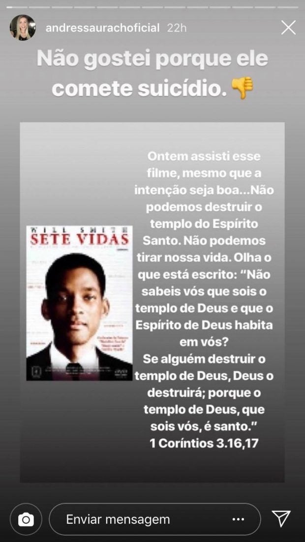 Andressa Urach faz criticas ao filme "Sete Vidas" (Imagem: Instagram)