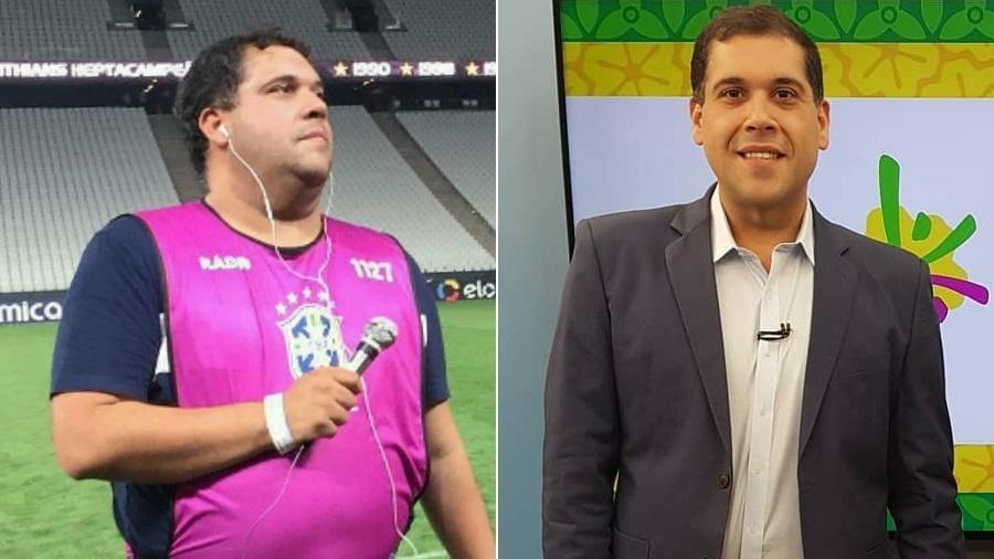 O antes e o depois do famoso narrador da Record, Fernando Camargo (Foto: Montagem/UOL)