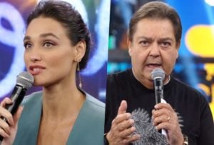 Débora Nascimento se deparou com saia justa em participação no Faustão na Globo (Foto reprodução)