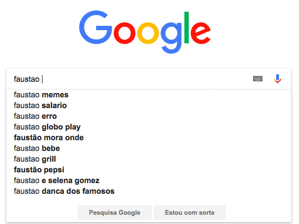 Resultado das buscas no google com o nome Faustão. Foto: Reprodução