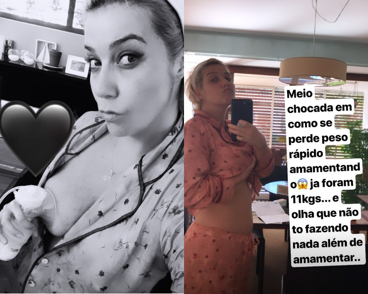 Luiza Possi tirando leite e mostrando a barriga após o parto (Foto: Reprodução/ Instagram)