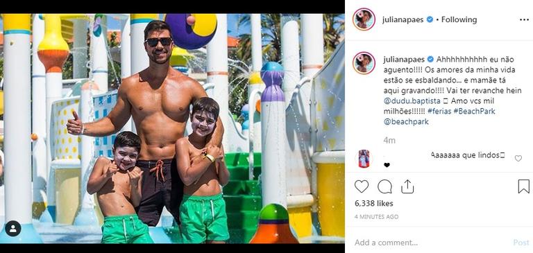 Juliana Paes fica de fora das férias e marido,Carlos Eduardo Baptista viaja com os filhos Antônio e Pedro, para Ceará (Imagem: Instagram)