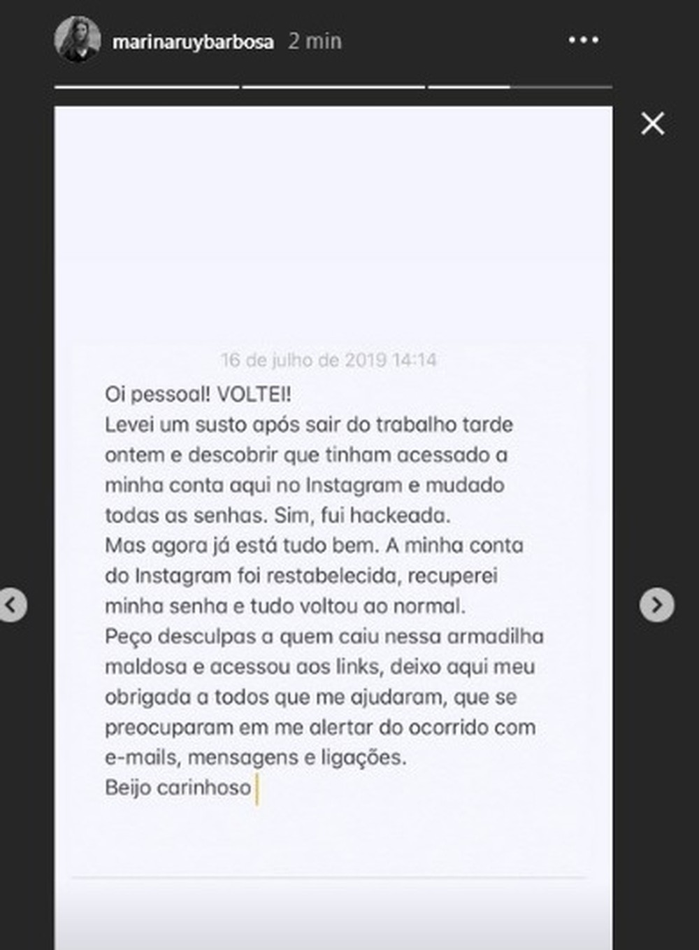 Marina Ruy Barbosa é vítima de criminosos, fica exposta ao perigo e desabafa na internet