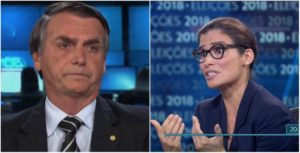 Bolsonaro e Renata Vasconcellos durante as sabatinas nas eleições de 2018 (Foto: Reprodução)