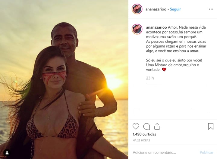 Romário posa ao lado da namorada Ana Karoline Nazário. (Foto: Reprodução/Instagram)