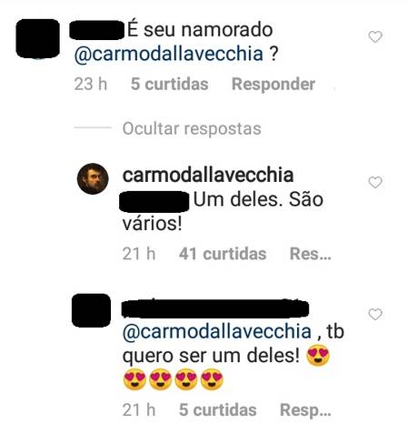 Carmo Dalla Vecchia respondeu o comentário de um seguidor curioso (Foto: Reprodução/ Instagram)