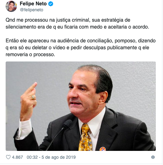 Felipe Neto expõe briga judicial contra Silas Malafaia