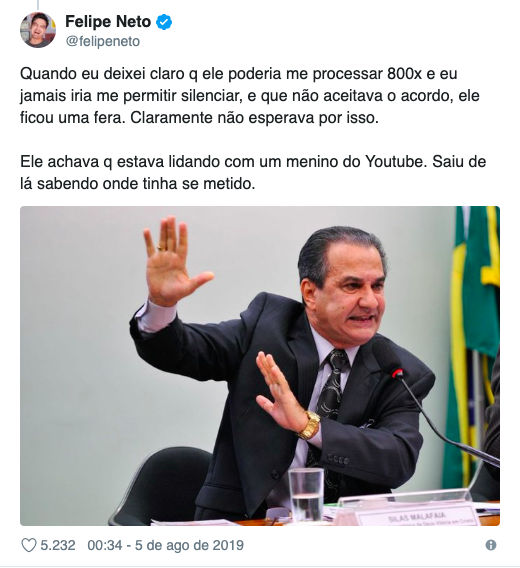 Felipe Neto expõe briga judicial contra 