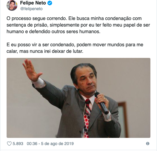 Felipe Neto expõe briga judicial contra 