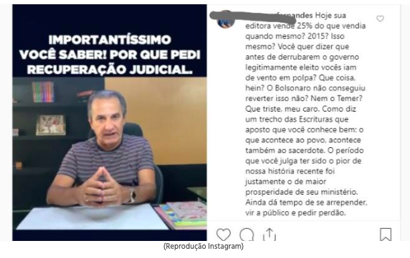 Declaração de Silas Malafaia em sua conta do Instagram