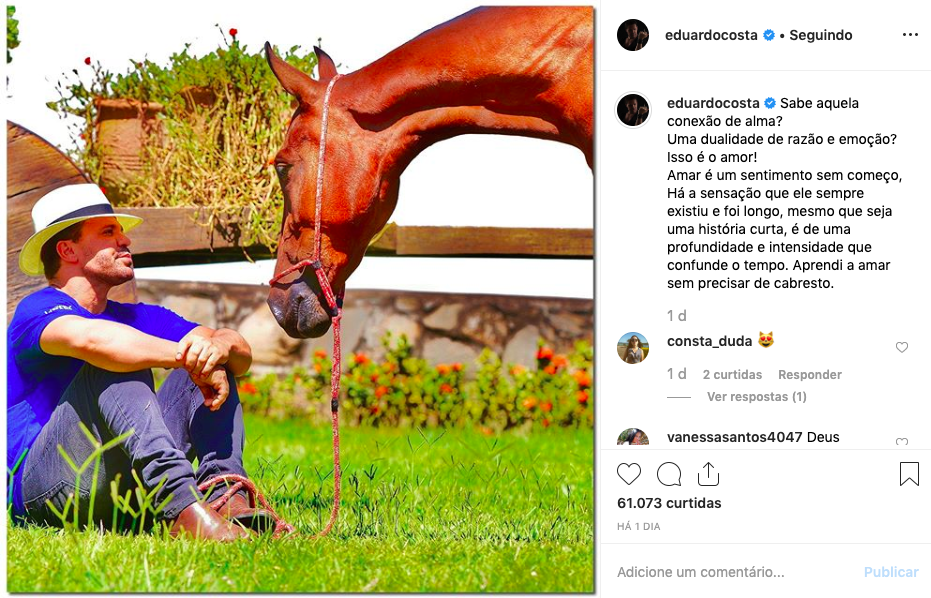 Eduardo Costa posta foto nas redes sociais Foto: Reprodução/Instagram