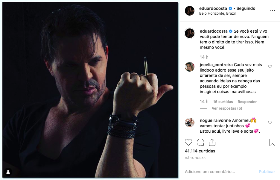 Eduardo Costa posta foto nas redes sociais Foto: Reprodução/Instagram