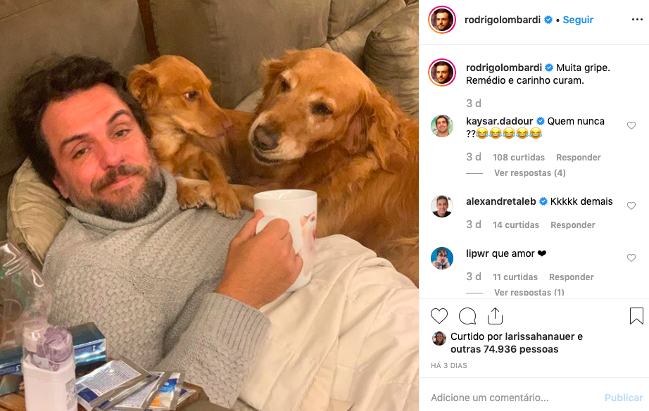 Rodrigo Lombardi com seus cachorros. Foto: Reprodução/Instagram