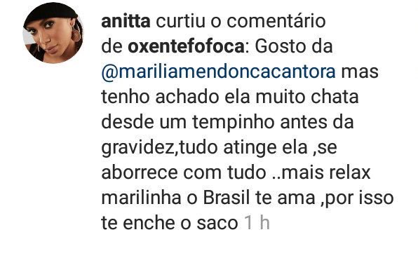 Anitta curtiu comentário crítico à Marília Mendonça: 'Chata'