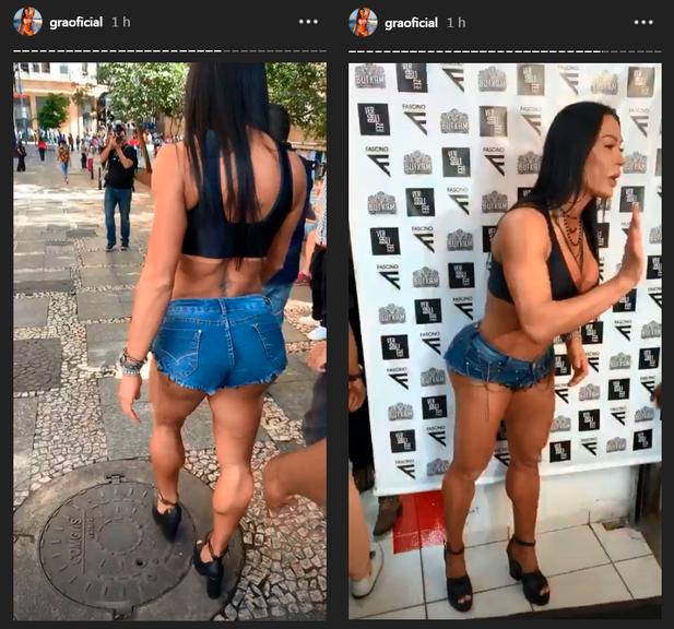 Gracyanne Barbosa, esposa de Belo roubou as atenções no centro de SP, ao desfilar de micro-shorts (imagem: Instagram)