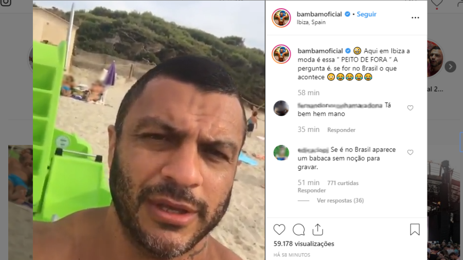 Kleber Bambam sofre duras críticas ao publicar vídeo de uma mulher fazendo toplees 