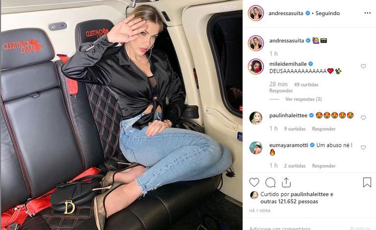 Andressa Suita faz pose sexy em jatinho de luxo de Gusttavo Lima (Imagem: Instagram)