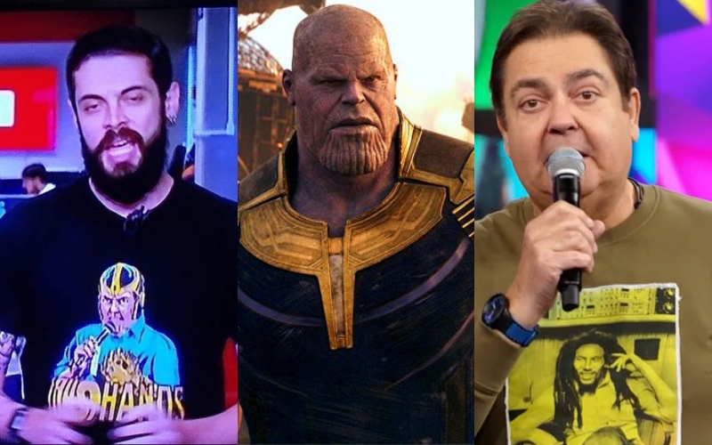 De um lado o repórter da Globo, Cauê, do outro o supervilão, Thanos. Já o último é o famoso apresentador, Faustão. Quem você escolhe? (Foto: Montagem)