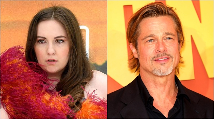 Atriz Lena Dunham tentou roubar beijo de Brad Pitt. (Foto: Montagem/Divulgação)