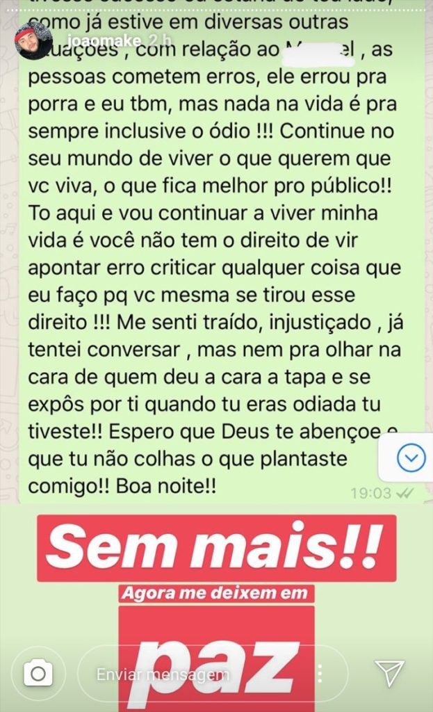 Maquiador expõe conversa com Vivian Amorim (Foto Reprodução)