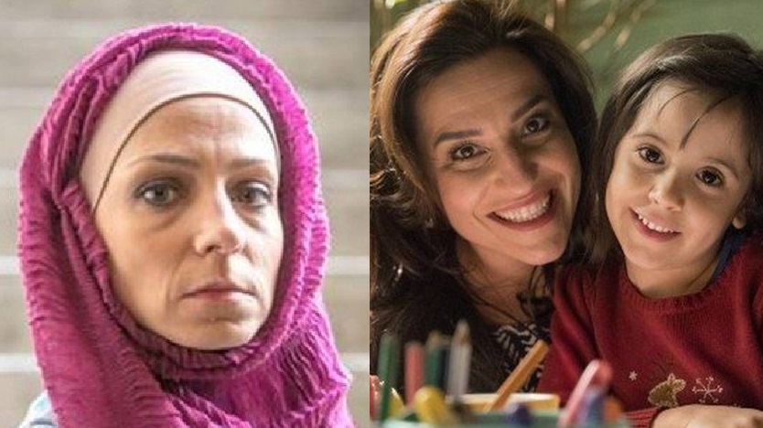 Mágida (Gabriela Munhoz), Aline (Simone Gutierrez) e Salma (Letícia Carnaval) na novela das 18h da Globo Órfãos da Terra (Foto da direita: Paulo Belote/ Foto da esquerda: Vitor Pollak/ Divulgação)