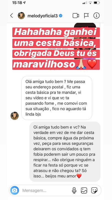 a funkeira Melody e a influencer Vanessa Cunha entraram em uma discussão Foto: Reprodução/Instagram